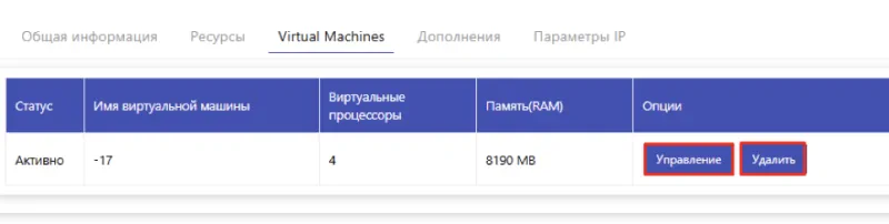 вкладка Virtual Machines