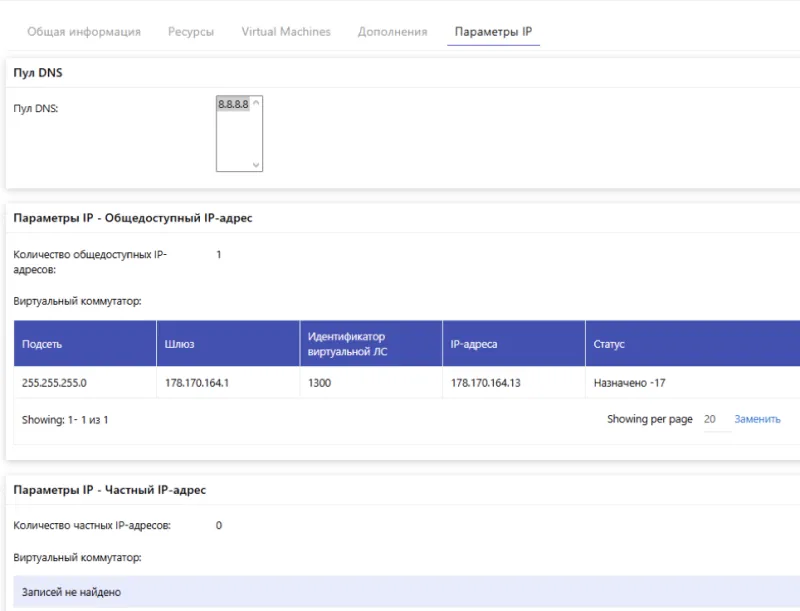 вкладка Параметры IP