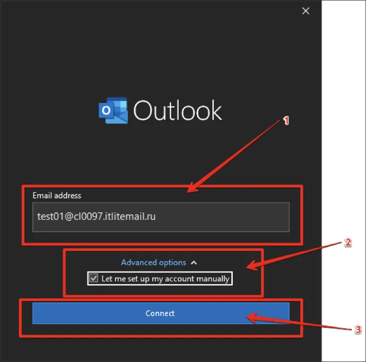 Настройка Outlook и подключение почтового ящика