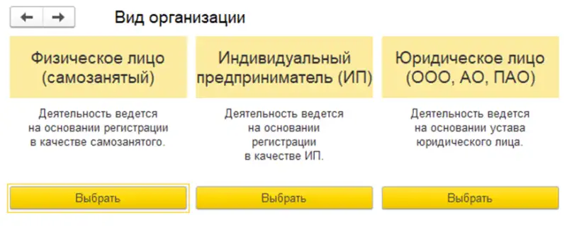 Вид организаций в 1С:Бухгалтерия 8.3