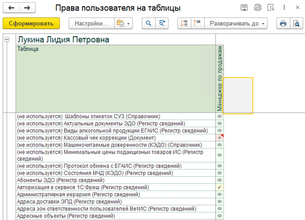 Настройка прав пользователей в 1С:Бухгалтерия 8.3 Отчет по правам доступа фото