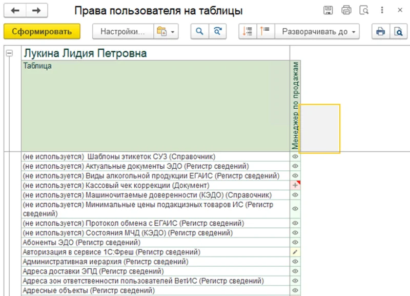 Отчет по правам доступа в 1С:Бухгалтерия 8.3 Отчет по правам доступа в 1С:Бухгалтерия 8.3